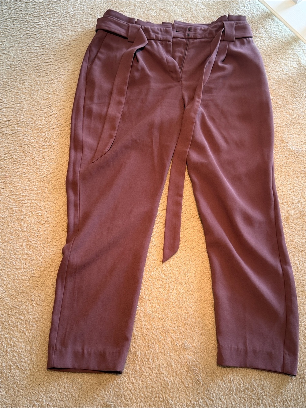 Express Paperbag Waist Tie Front Trousers - Mauve